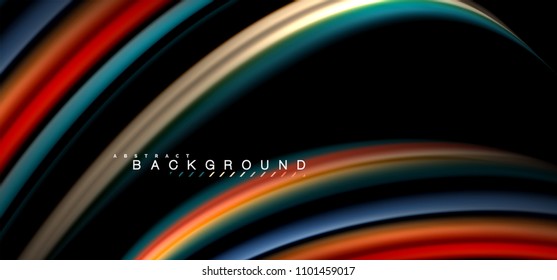 Líneas de onda multicolores sobre el diseño de vectores de fondo negro