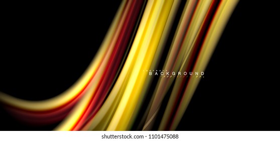 Líneas de onda multicolores sobre el diseño de vectores de fondo negro