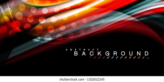 Multicolored wave lines on black background vector design