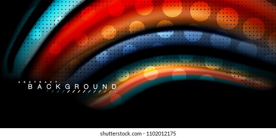 Multicolored wave lines on black background vector design