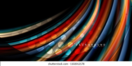 Multicolored wave lines on black background vector design