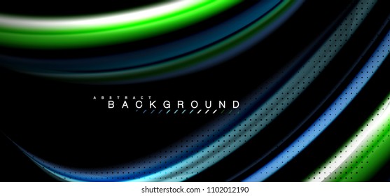 Multicolored wave lines on black background vector design