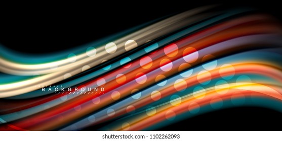 Líneas de onda multicolores sobre el diseño de vectores de fondo negro