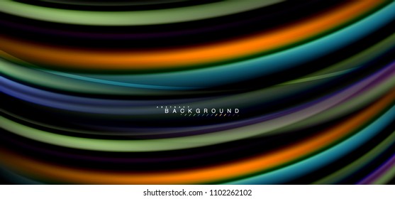 Multicolored wave lines on black background vector design