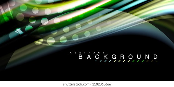 Multicolored wave lines on black background vector design