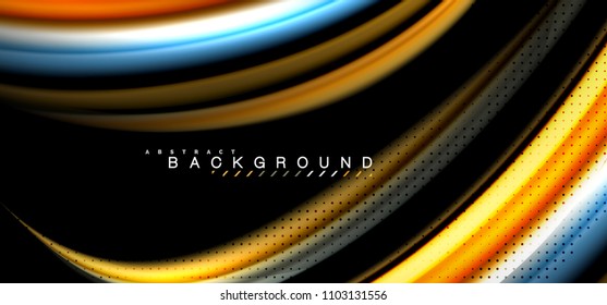 Multicolored wave lines on black background vector design