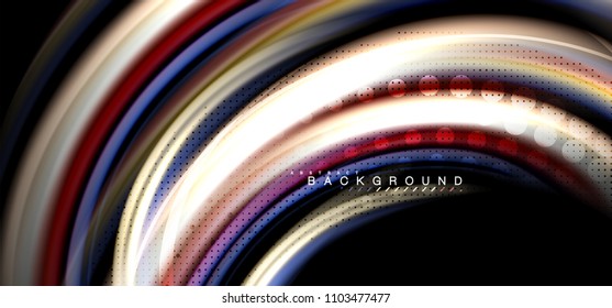 Multicolored wave lines on black background vector design