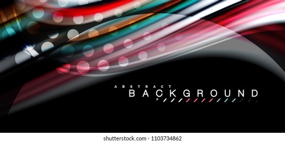 Multicolored wave lines on black background vector design