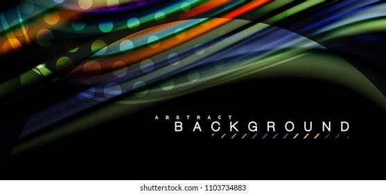 Multicolored wave lines on black background vector design