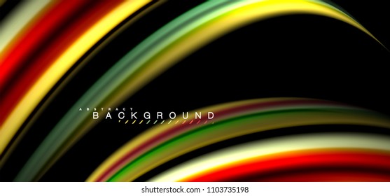 Líneas de onda multicolores sobre el diseño de vectores de fondo negro