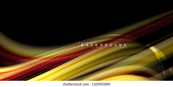 Líneas de onda multicolores sobre el diseño de vectores de fondo negro