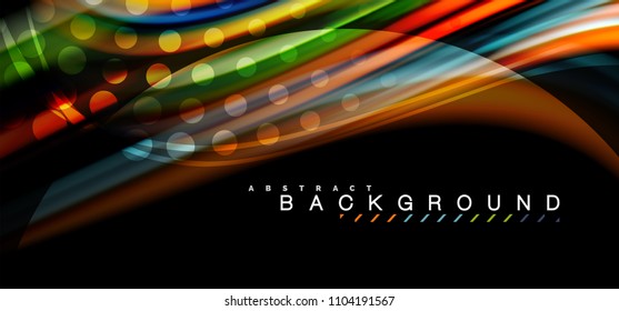 Multicolored wave lines on black background vector design
