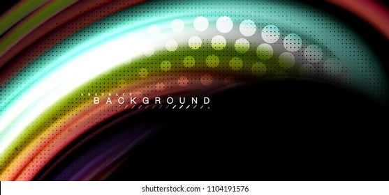 Linhas de onda multicoloridas em design de vetor de plano de fundo preto