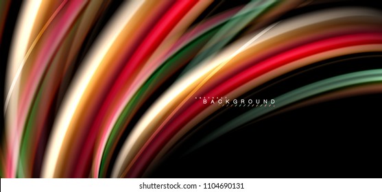 Multicolored wave lines on black background vector design