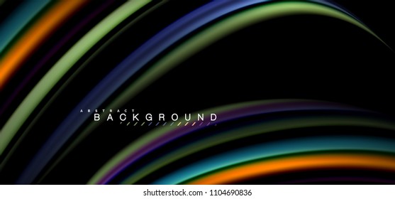 Multicolored wave lines on black background vector design