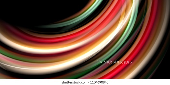 Líneas de onda multicolores sobre el diseño de vectores de fondo negro