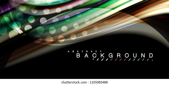 Líneas de onda multicolores sobre el diseño de vectores de fondo negro