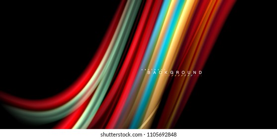 Multicolored wave lines on black background vector design