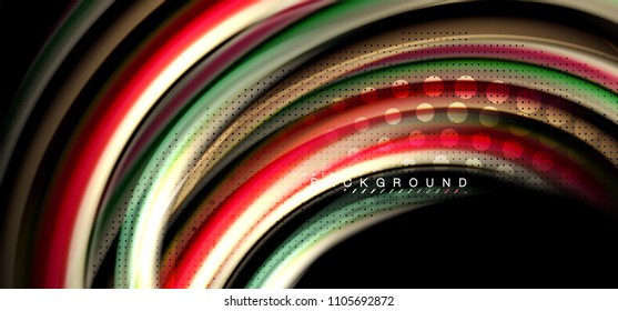 Líneas de onda multicolores sobre el diseño de vectores de fondo negro
