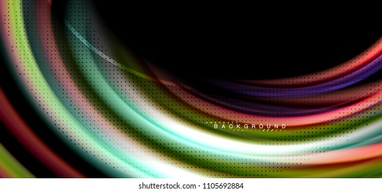 Líneas de onda multicolores sobre el diseño de vectores de fondo negro
