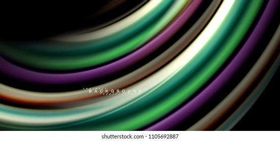 Multicolored wave lines on black background vector design