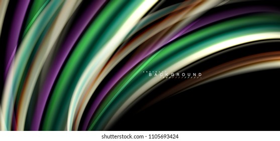 Multicolored wave lines on black background vector design