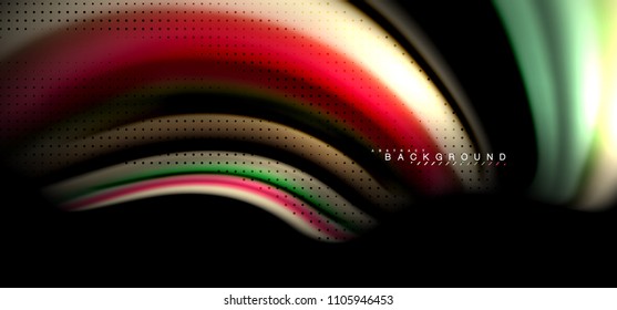 Líneas de onda multicolores sobre el diseño de vectores de fondo negro