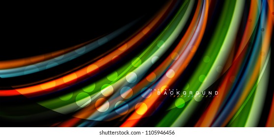 Multicolored wave lines on black background vector design