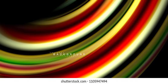 Líneas de onda multicolores sobre el diseño de vectores de fondo negro
