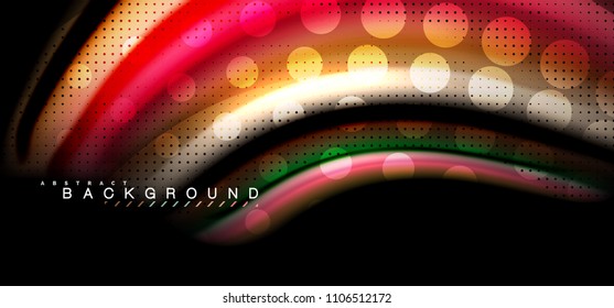 Multicolored wave lines on black background vector design