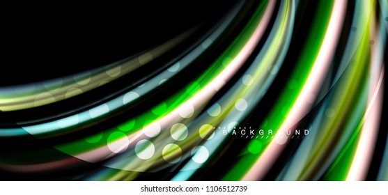 Multicolored wave lines on black background vector design