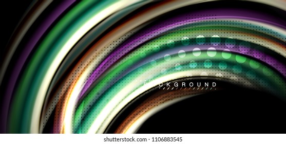 Multicolored wave lines on black background vector design