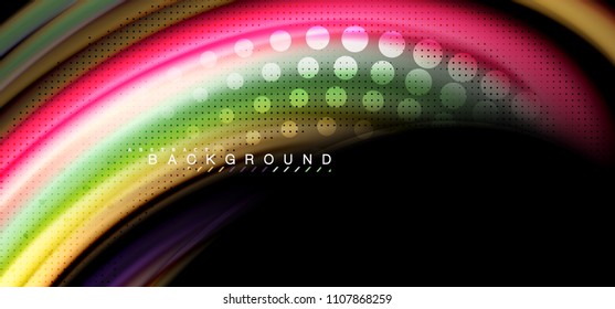 Multicolored wave lines on black background vector design