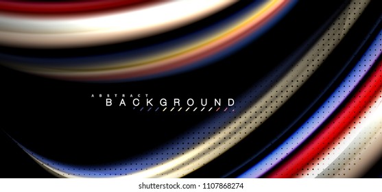 Multicolored wave lines on black background vector design