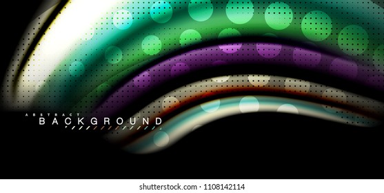 Multicolored wave lines on black background vector design