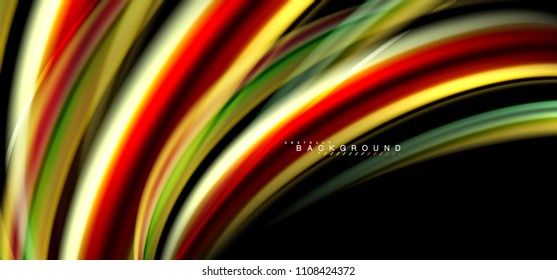 Líneas de onda multicolores sobre el diseño de vectores de fondo negro