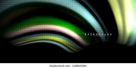 Multicolored wave lines on black background vector design