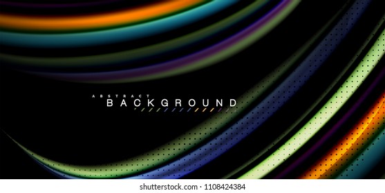 Multicolored wave lines on black background vector design