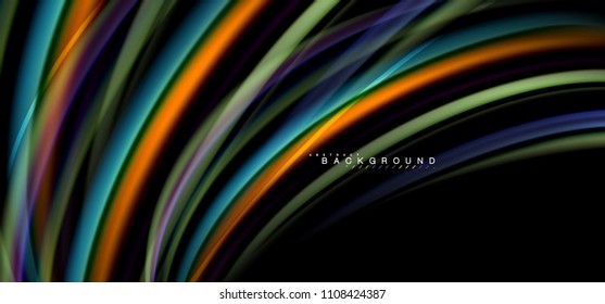 Multicolored wave lines on black background vector design