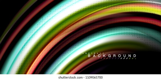 Multicolored wave lines on black background vector design
