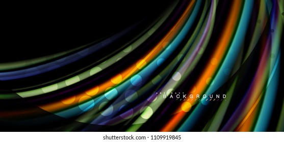 Multicolored wave lines on black background vector design