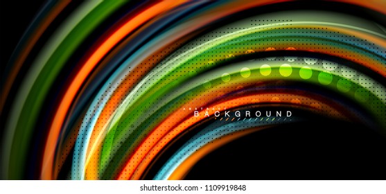 Multicolored wave lines on black background vector design
