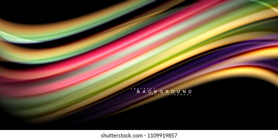 Multicolored wave lines on black background vector design
