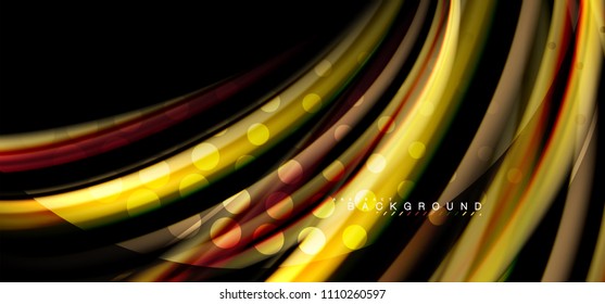 Líneas de onda multicolores sobre el diseño de vectores de fondo negro