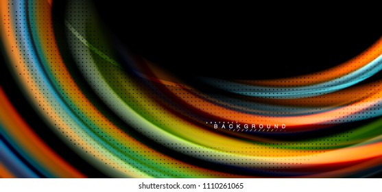 Multicolored wave lines on black background vector design