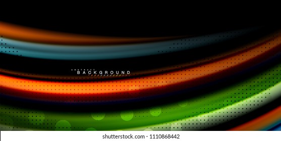 Multicolored wave lines on black background vector design
