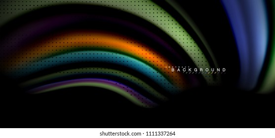 Líneas de onda multicolores sobre el diseño de vectores de fondo negro