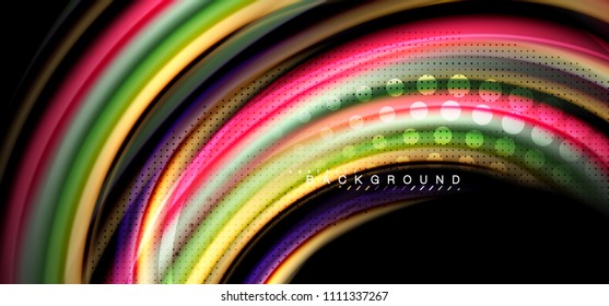 Multicolored wave lines on black background vector design