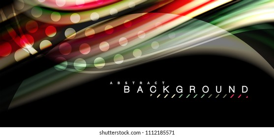 Multicolored wave lines on black background vector design