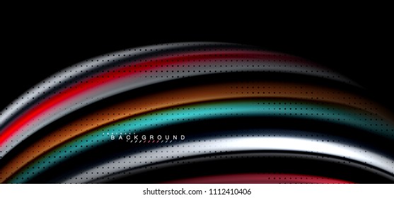 Multicolored wave lines on black background vector design